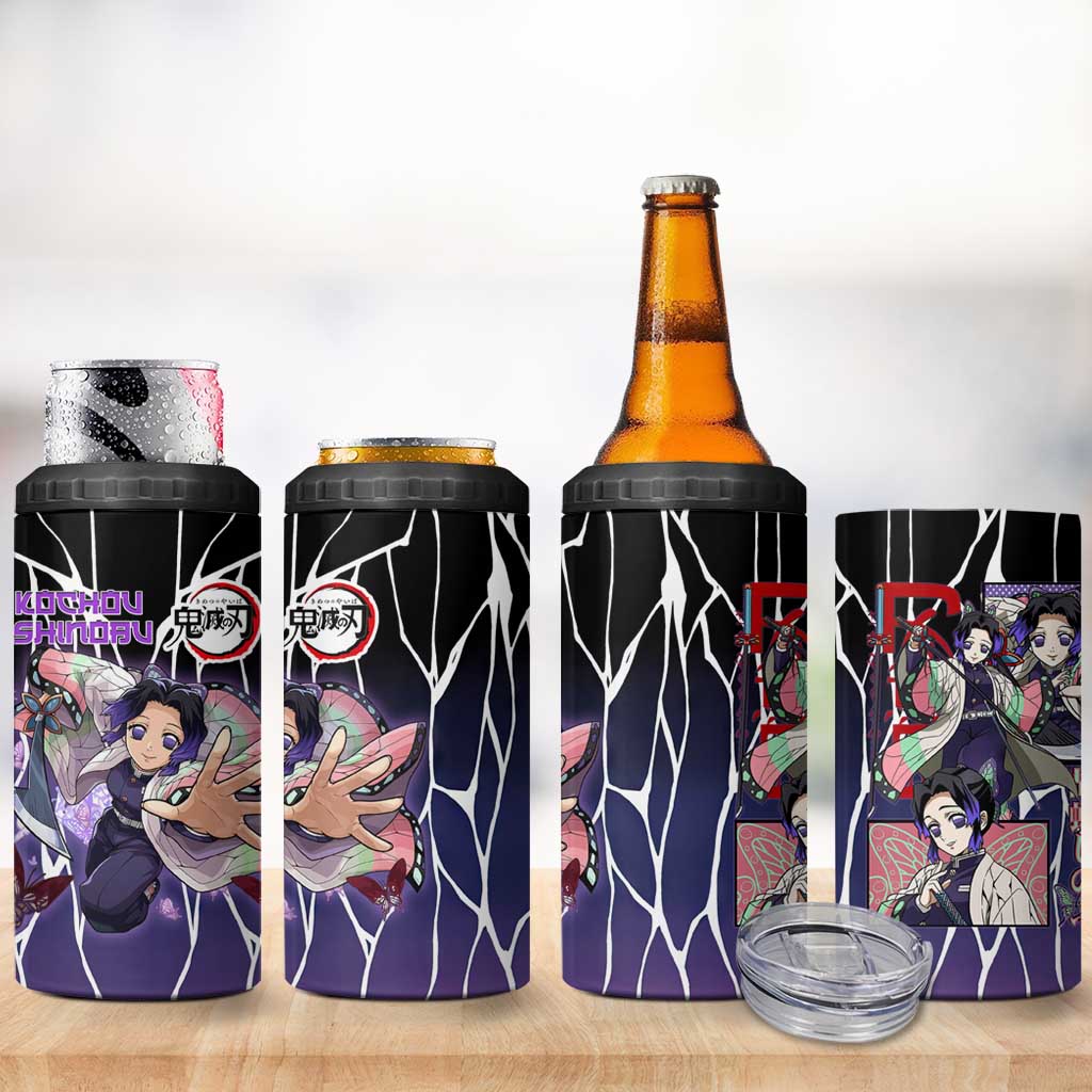 Shinobu Kocho Demon Slayer 4 in 1 Can Cooler Tumbler with Purple and Black Web Style Design - The Mazicc