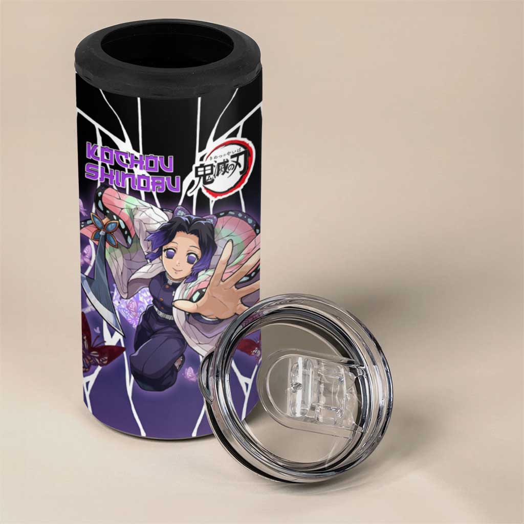 Shinobu Kocho Demon Slayer 4 in 1 Can Cooler Tumbler with Purple and Black Web Style Design - The Mazicc