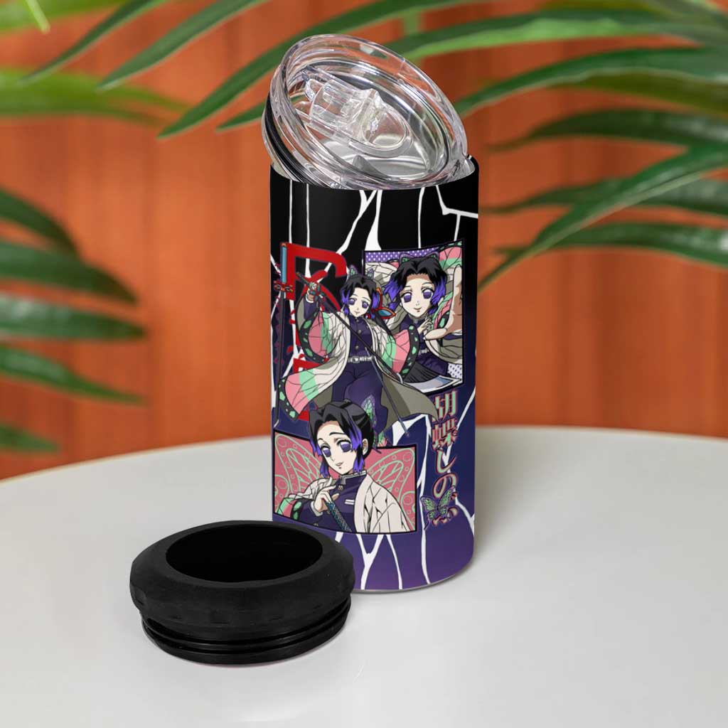 Shinobu Kocho Demon Slayer 4 in 1 Can Cooler Tumbler with Purple and Black Web Style Design - The Mazicc