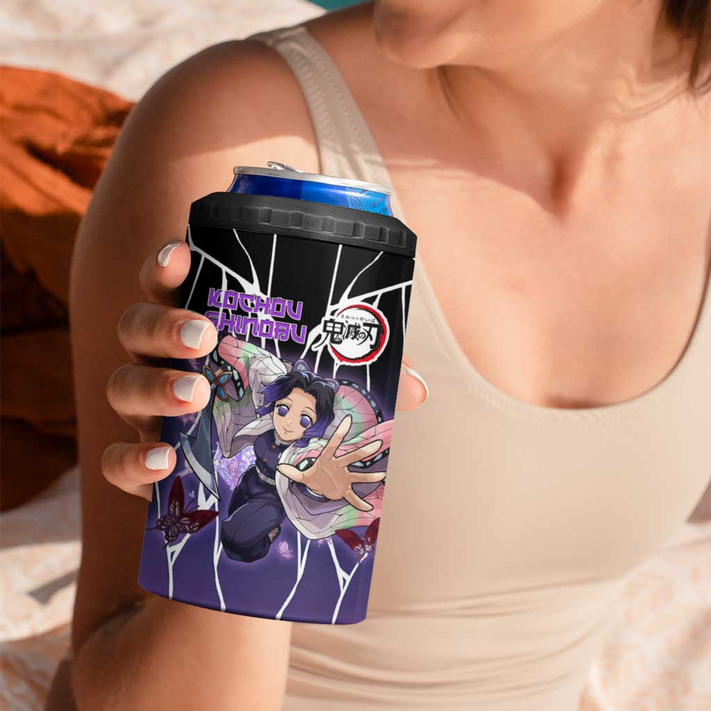 Shinobu Kocho Demon Slayer 4 in 1 Can Cooler Tumbler with Purple and Black Web Style Design - The Mazicc