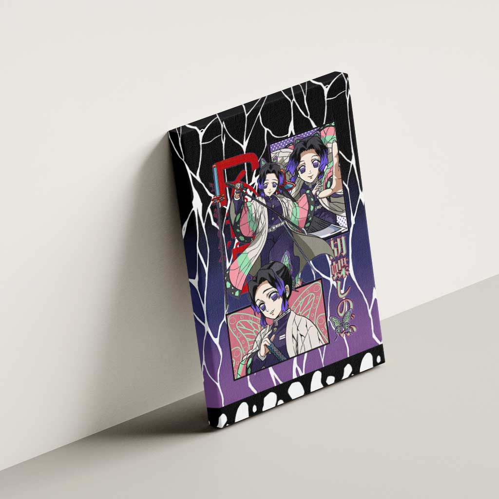 Shinobu Kocho Demon Slayer Canvas Wall Art with Purple and Black Web Style Design - The Mazicc