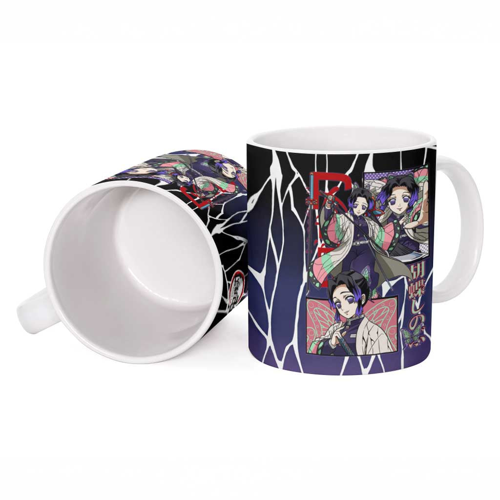 Shinobu Kocho Demon Slayer Ceramic Mug with Purple and Black Web Style Design - The Mazicc