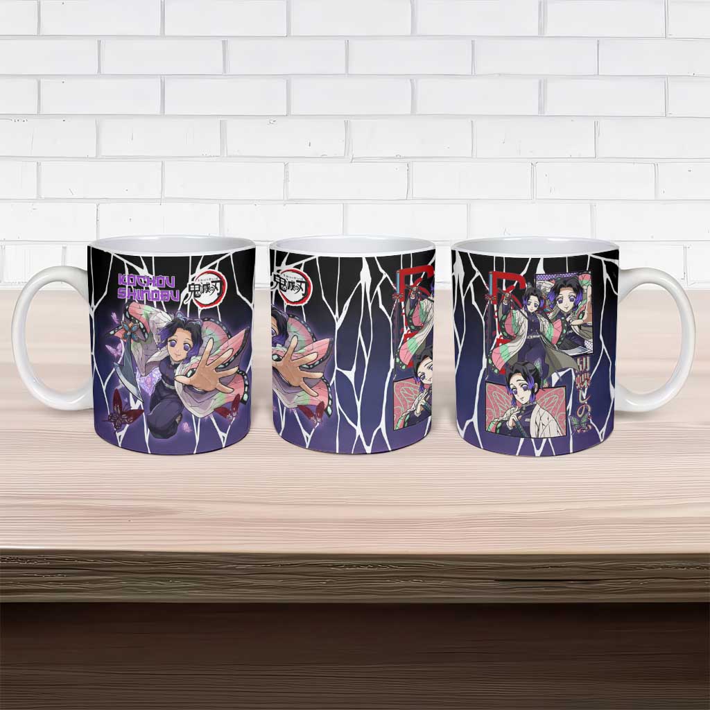 Shinobu Kocho Demon Slayer Ceramic Mug with Purple and Black Web Style Design - The Mazicc