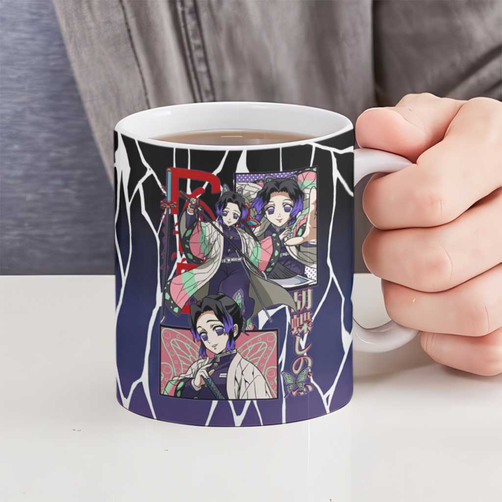 Shinobu Kocho Demon Slayer Ceramic Mug with Purple and Black Web Style Design - The Mazicc