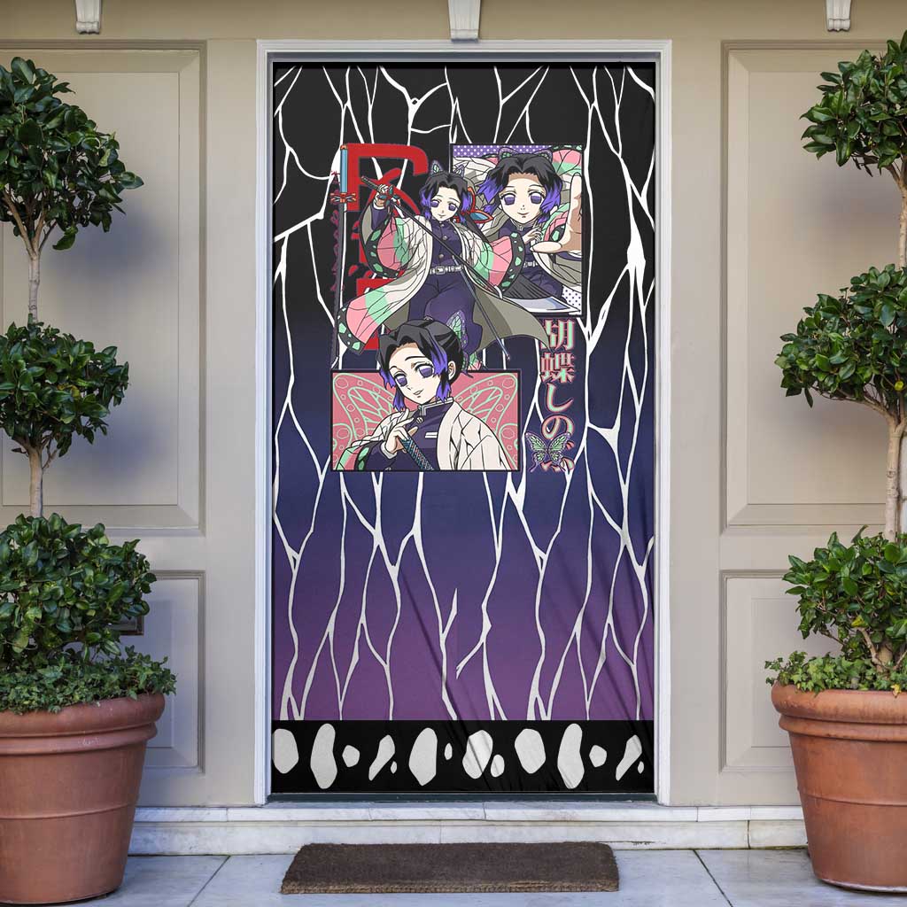 Shinobu Kocho Demon Slayer Door Cover with Purple and Black Web Style Design - The Mazicc