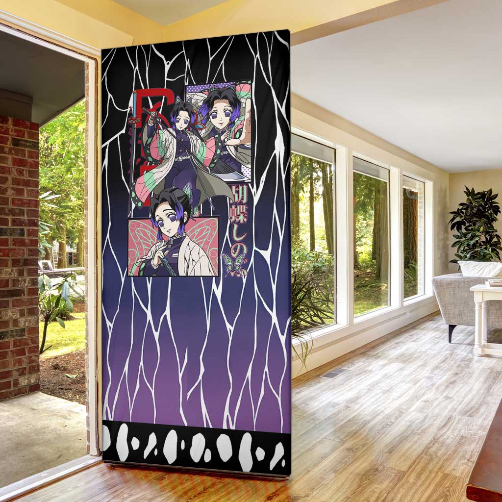 Shinobu Kocho Demon Slayer Door Cover with Purple and Black Web Style Design - The Mazicc