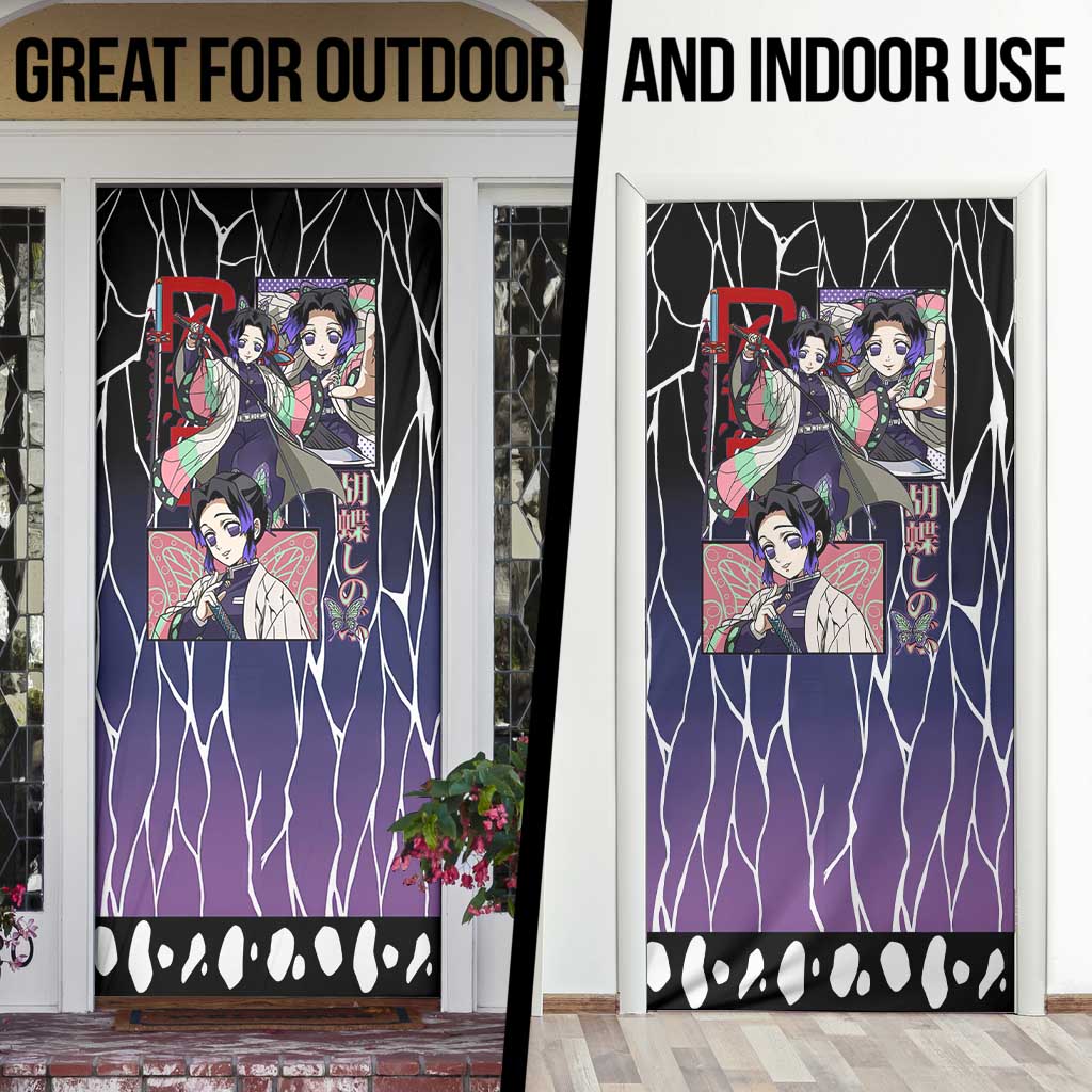 Shinobu Kocho Demon Slayer Door Cover with Purple and Black Web Style Design - The Mazicc