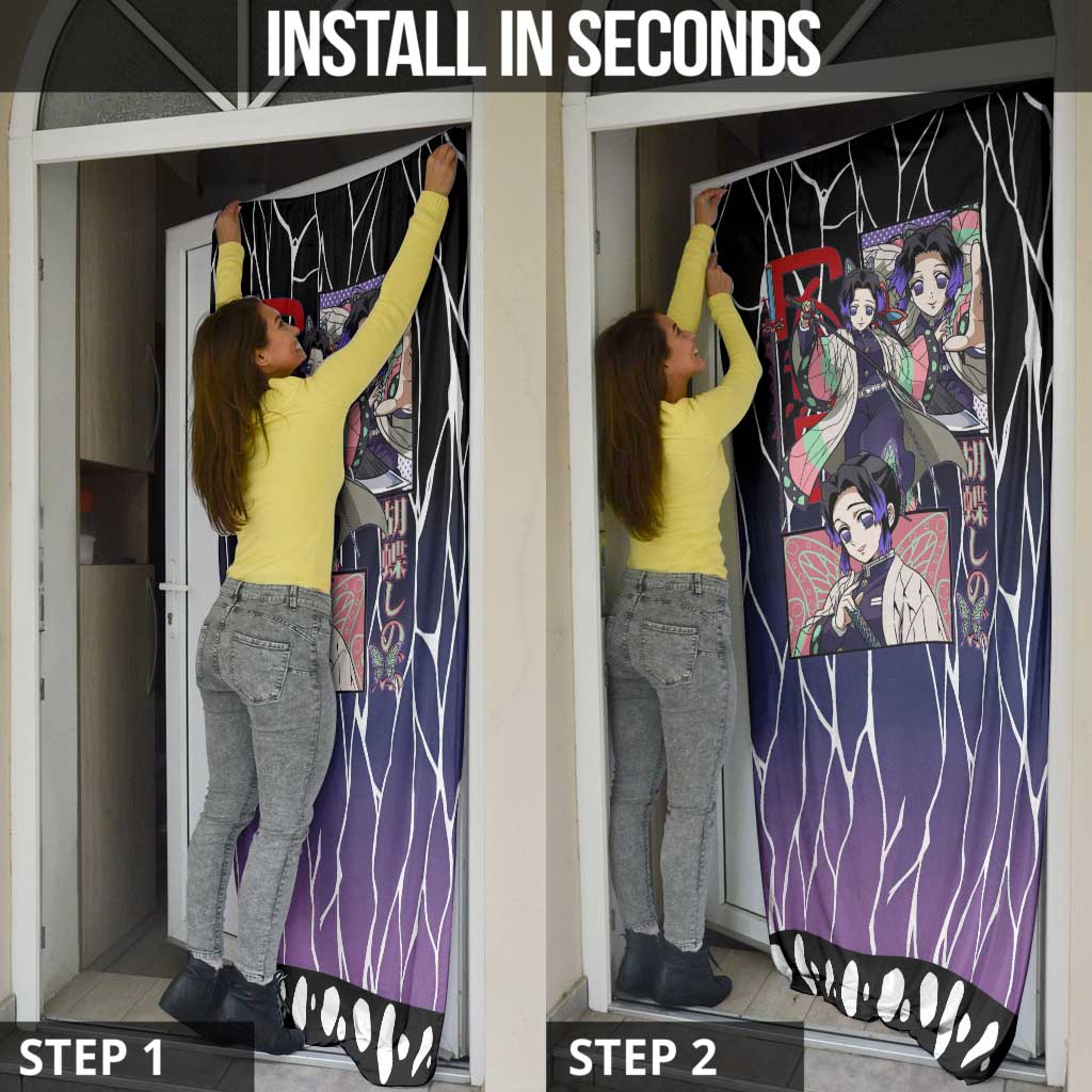 Shinobu Kocho Demon Slayer Door Cover with Purple and Black Web Style Design - The Mazicc
