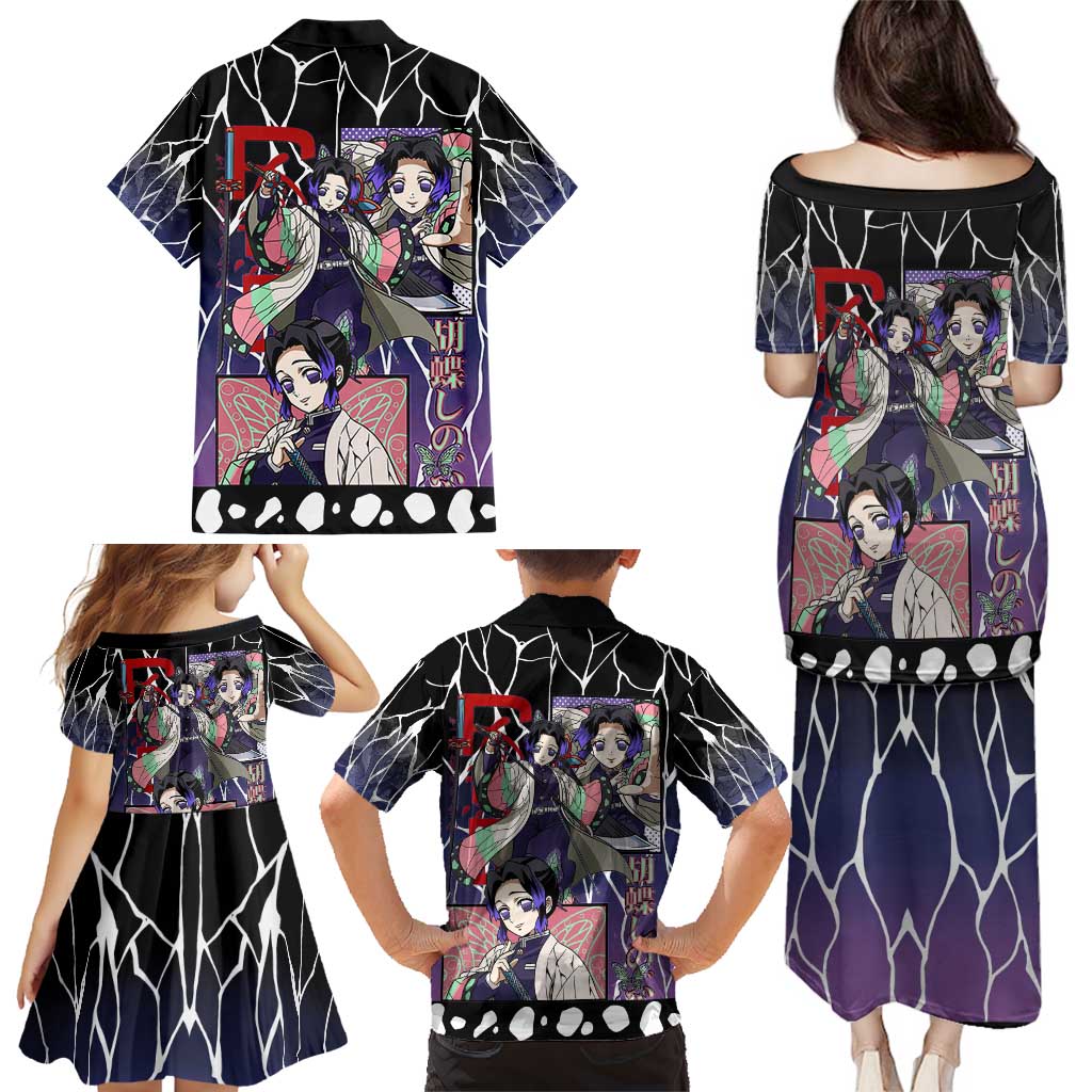 Shinobu Kocho Demon Slayer Family Matching Puletasi and Hawaiian Shirt with Purple and Black Web Style Design - The Mazicc