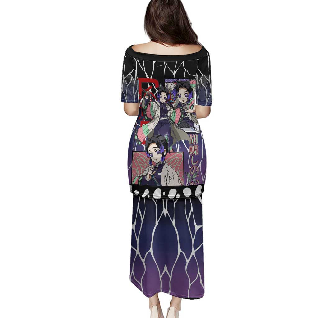 Shinobu Kocho Demon Slayer Family Matching Puletasi and Hawaiian Shirt with Purple and Black Web Style Design - The Mazicc