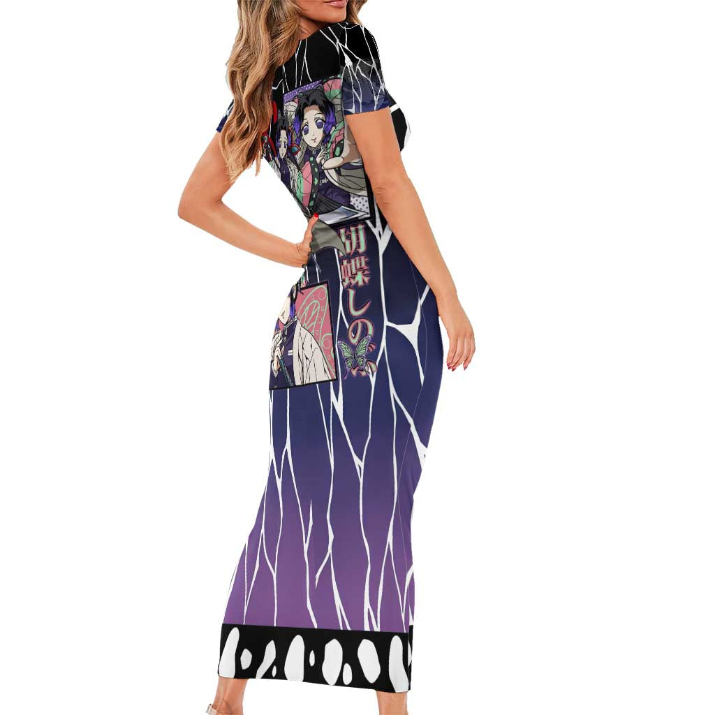Shinobu Kocho Demon Slayer Family Matching Short Sleeve Bodycon Dress and Hawaiian Shirt with Purple and Black Web Style Design - The Mazicc