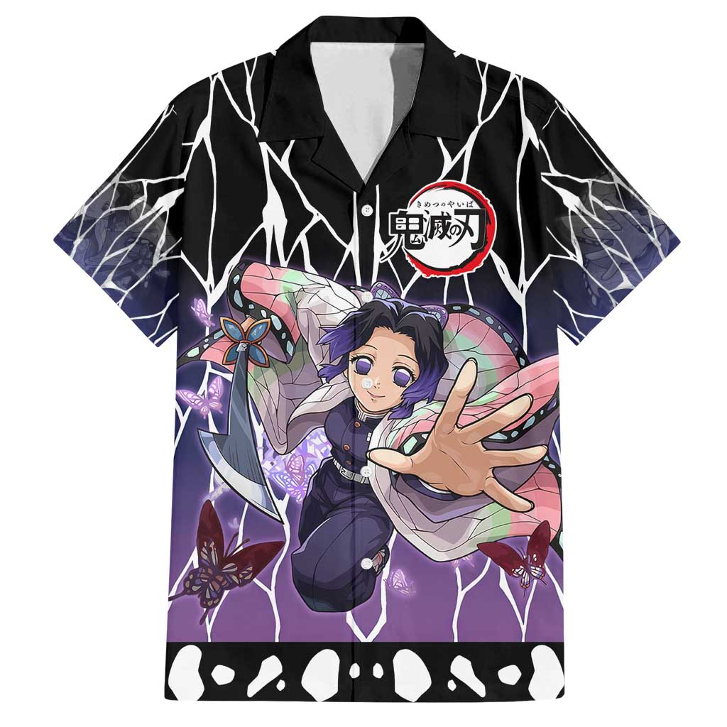 Shinobu Kocho Demon Slayer Family Matching Summer Maxi Dress and Hawaiian Shirt with Purple and Black Web Style Design - The Mazicc