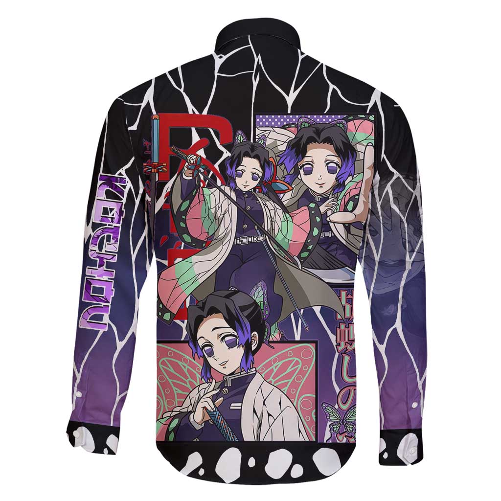 Shinobu Kocho Demon Slayer Family Matching Summer Maxi Dress and Hawaiian Shirt with Purple and Black Web Style Design - The Mazicc