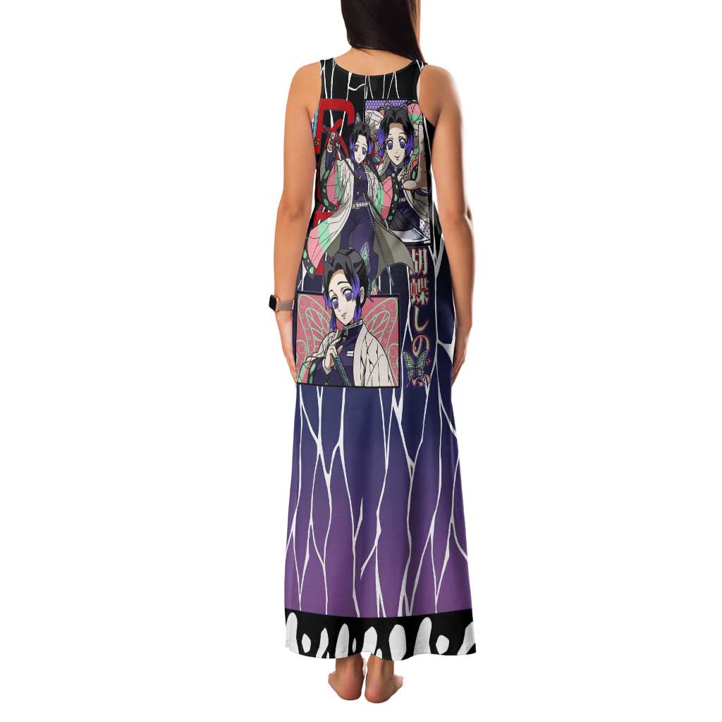 Shinobu Kocho Demon Slayer Family Matching Tank Maxi Dress and Hawaiian Shirt with Purple and Black Web Style Design - The Mazicc