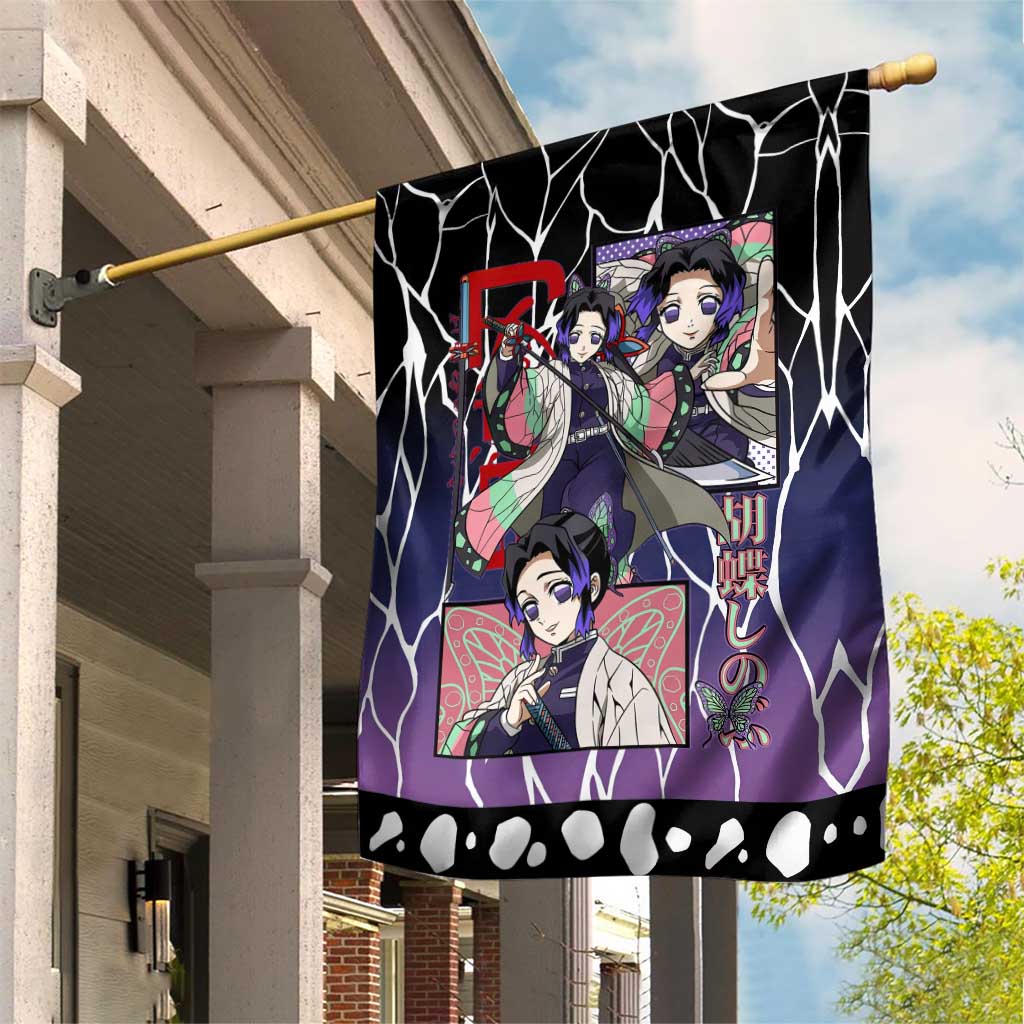Shinobu Kocho Demon Slayer Garden Flag with Purple and Black Web Style Design - The Mazicc