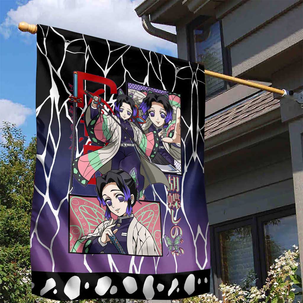 Shinobu Kocho Demon Slayer Garden Flag with Purple and Black Web Style Design - The Mazicc