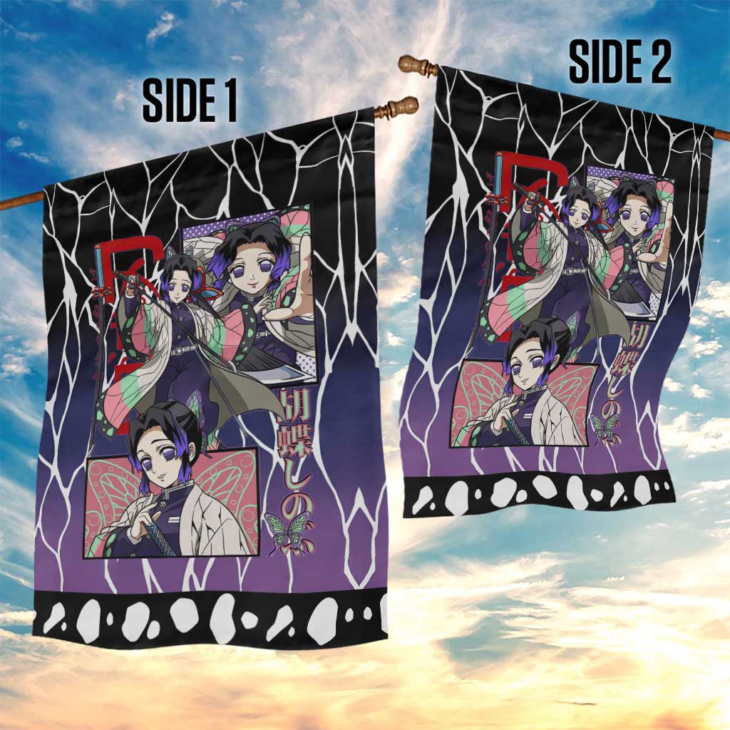 Shinobu Kocho Demon Slayer Garden Flag with Purple and Black Web Style Design - The Mazicc