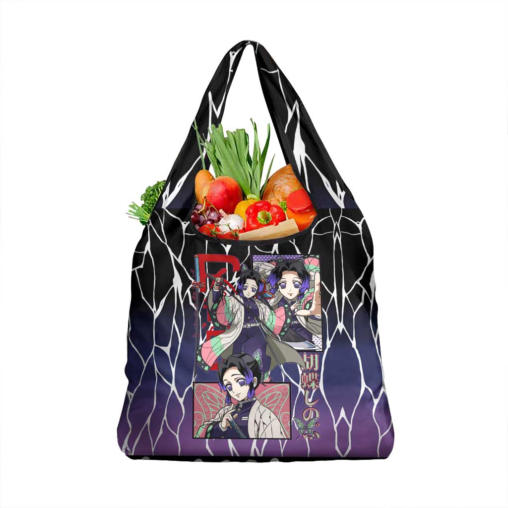 Shinobu Kocho Demon Slayer Grocery Bag with Purple and Black Web Style Design - The Mazicc