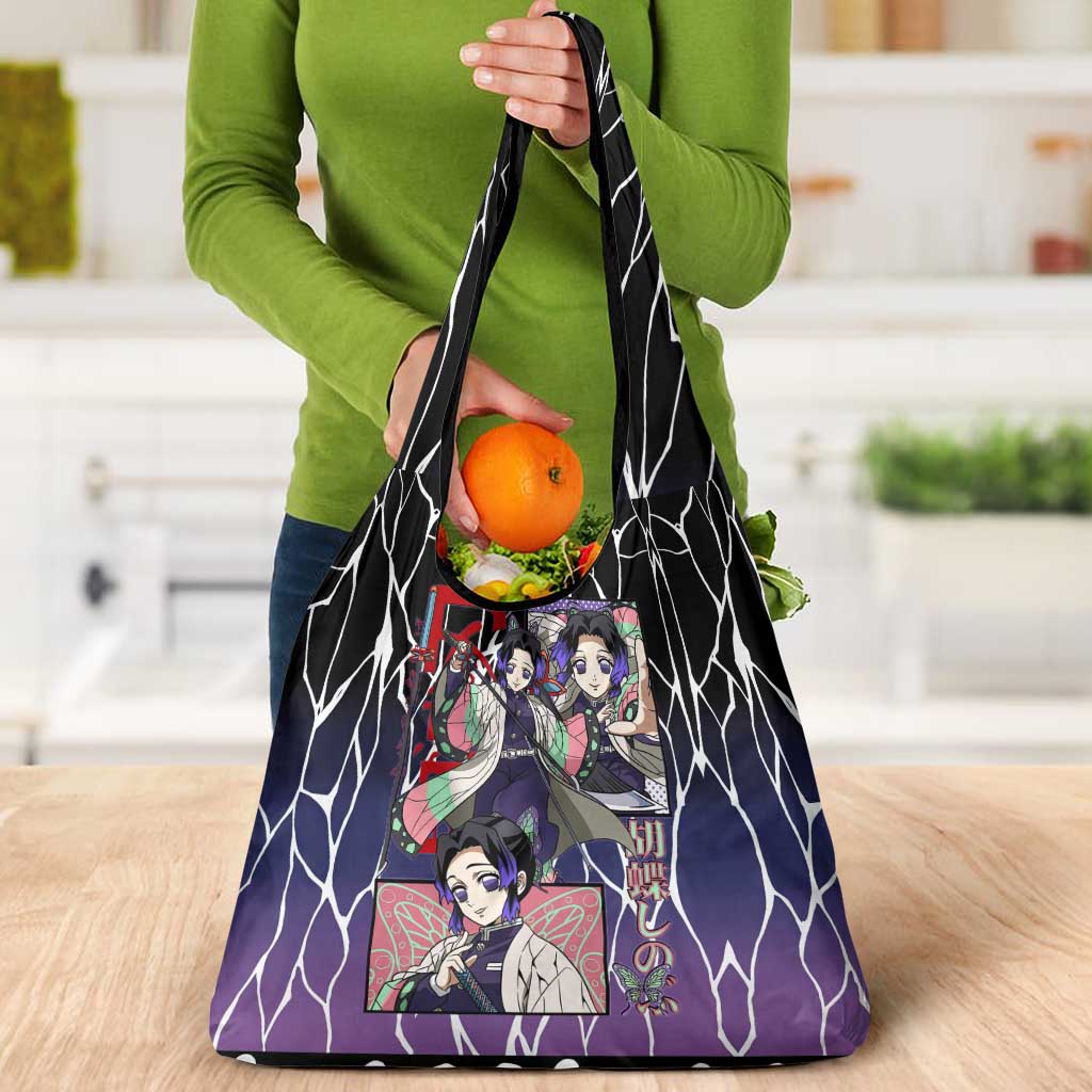 Shinobu Kocho Demon Slayer Grocery Bag with Purple and Black Web Style Design - The Mazicc