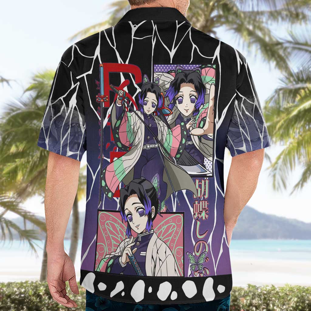 Shinobu Kocho Demon Slayer Hawaiian Shirt with Purple and Black Web Style Design - The Mazicc