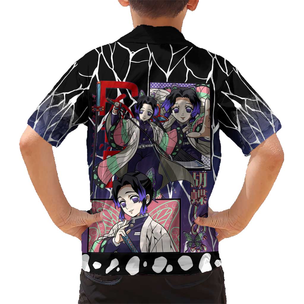 Shinobu Kocho Demon Slayer Hawaiian Shirt with Purple and Black Web Style Design - The Mazicc