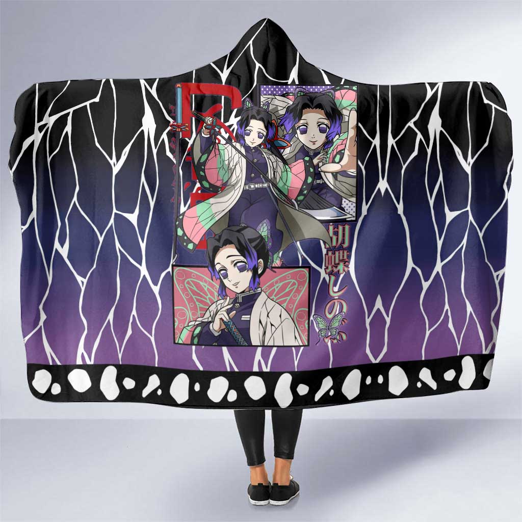 Shinobu Kocho Demon Slayer Hooded Blanket with Purple and Black Web Style Design - The Mazicc