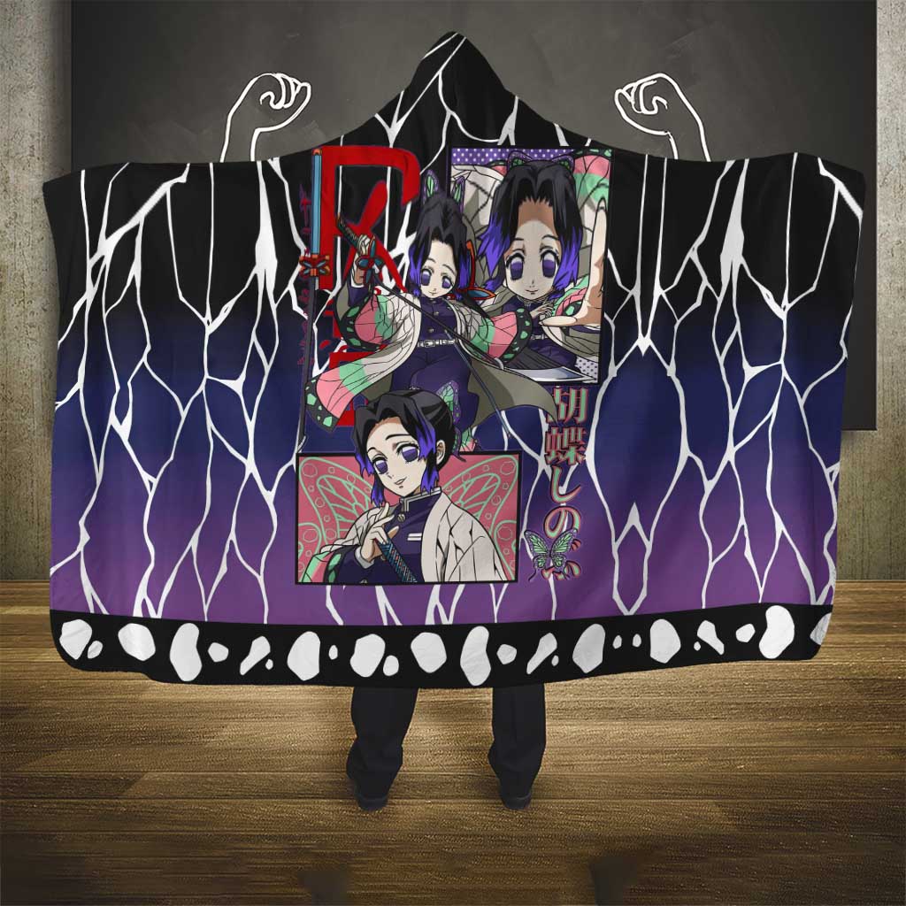 Shinobu Kocho Demon Slayer Hooded Blanket with Purple and Black Web Style Design - The Mazicc