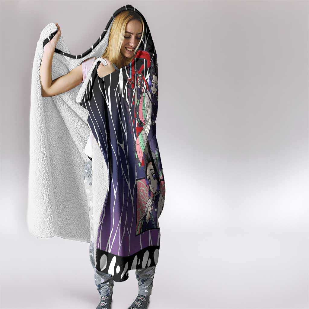 Shinobu Kocho Demon Slayer Hooded Blanket with Purple and Black Web Style Design - The Mazicc