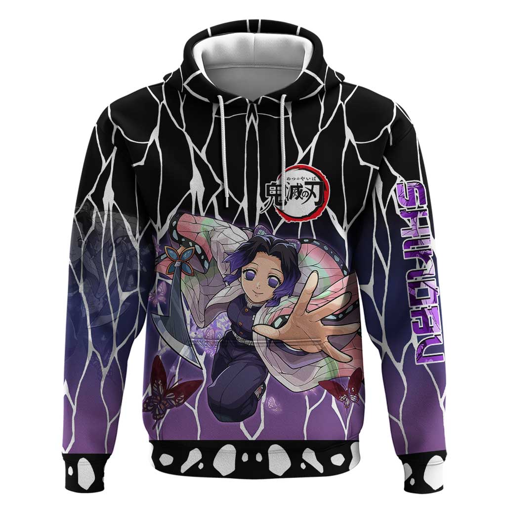 Shinobu Kocho Demon Slayer Hoodie with Purple and Black Web Style Design - The Mazicc