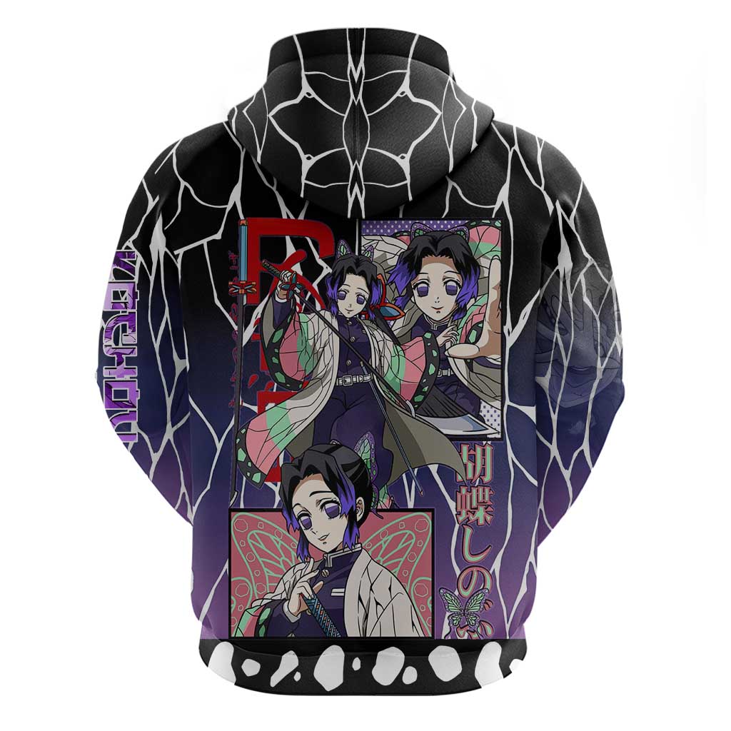 Shinobu Kocho Demon Slayer Hoodie with Purple and Black Web Style Design - The Mazicc