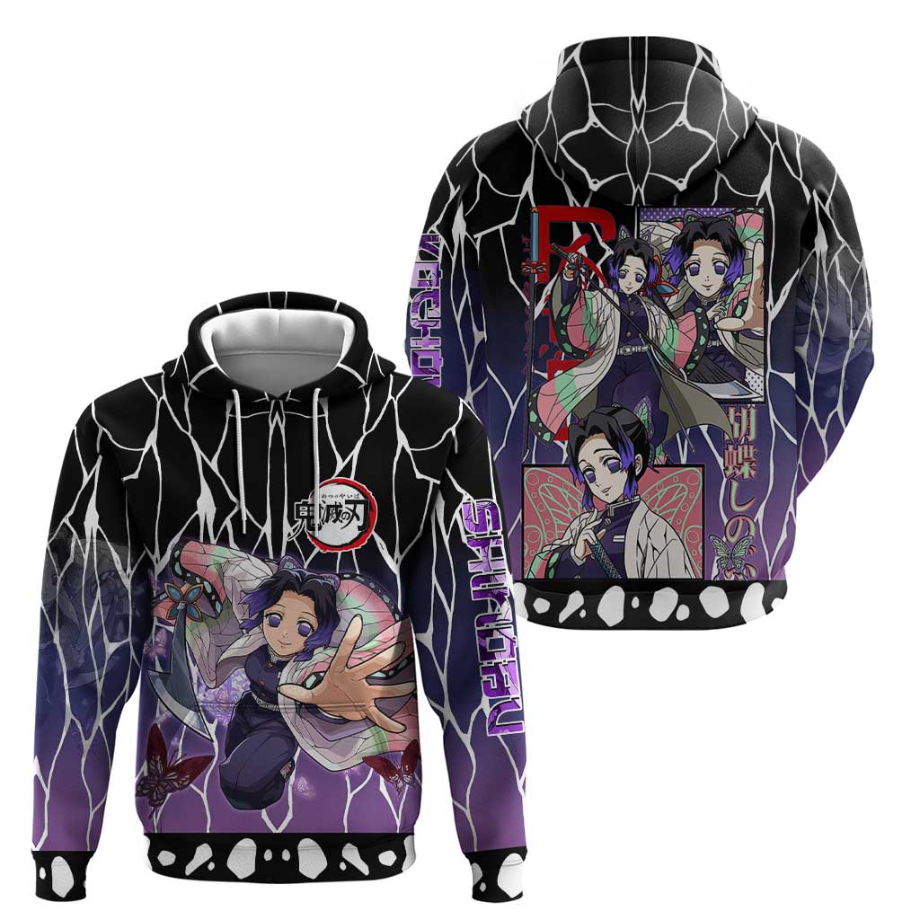 Shinobu Kocho Demon Slayer Hoodie with Purple and Black Web Style Design - The Mazicc