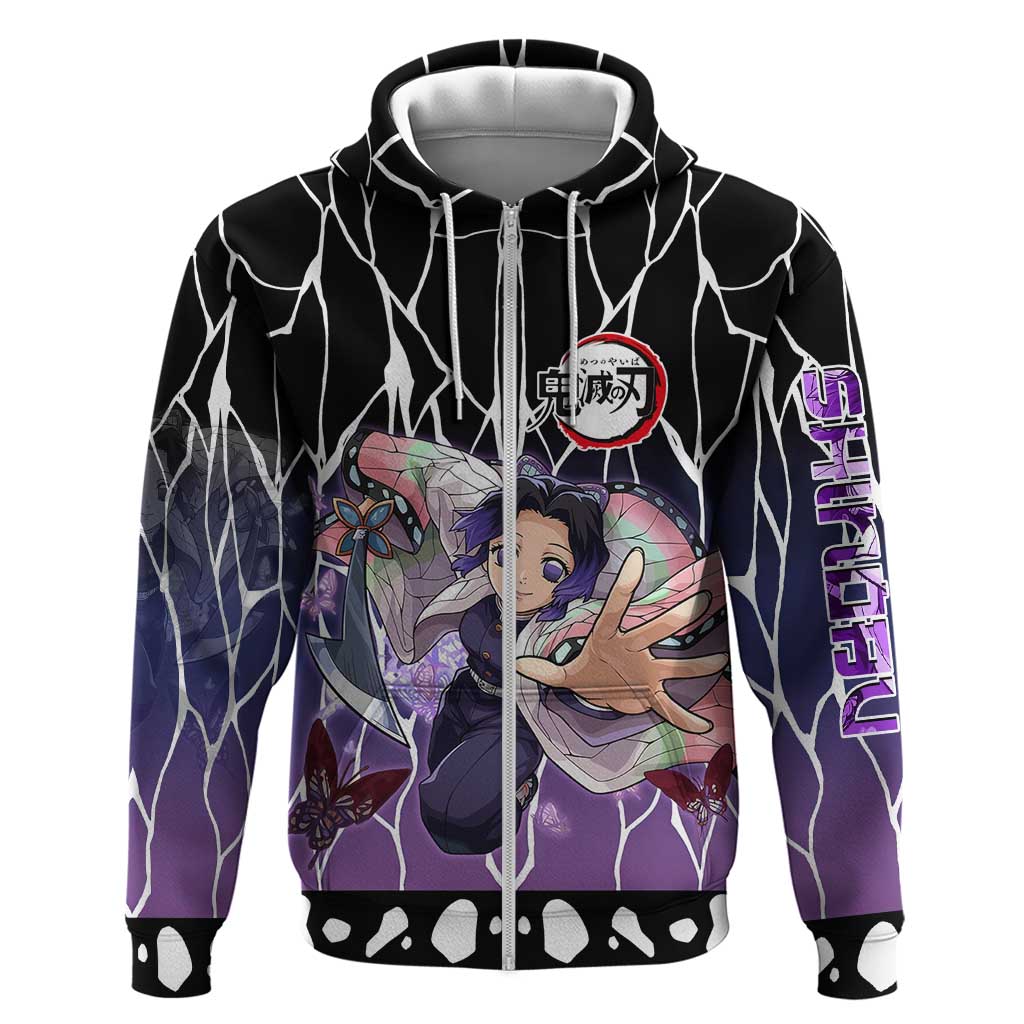 Shinobu Kocho Demon Slayer Hoodie with Purple and Black Web Style Design - The Mazicc