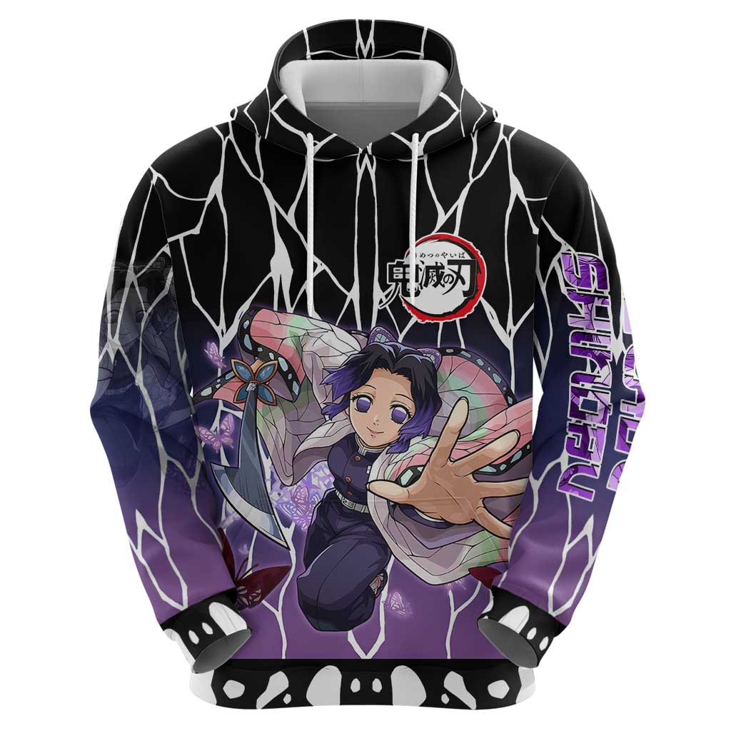Shinobu Kocho Demon Slayer Hoodie with Purple and Black Web Style Design - The Mazicc