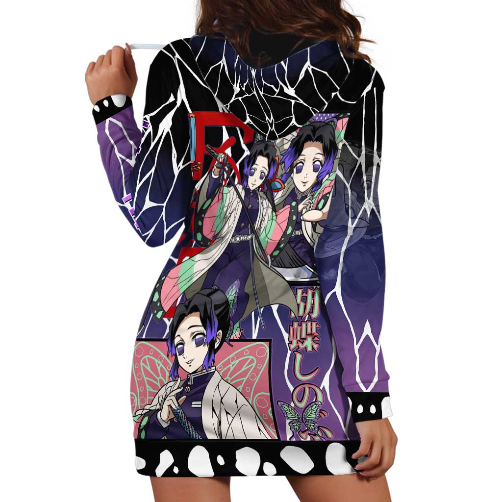 Shinobu Kocho Demon Slayer Hoodie Dress with Purple and Black Web Style Design - The Mazicc