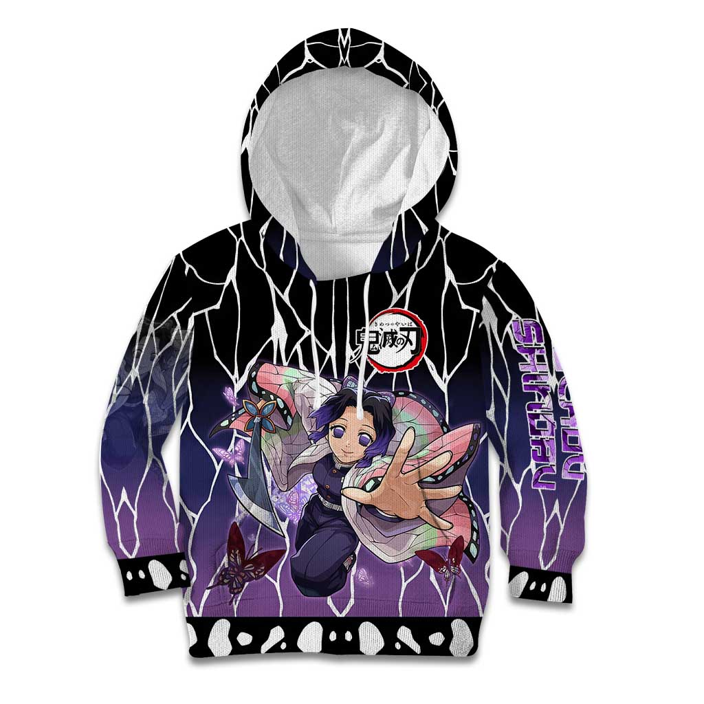 Shinobu Kocho Demon Slayer Kid Hoodie with Purple and Black Web Style Design - The Mazicc
