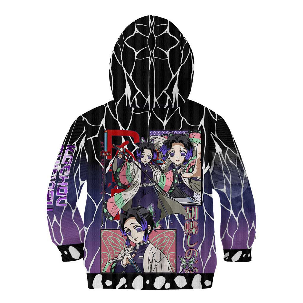 Shinobu Kocho Demon Slayer Kid Hoodie with Purple and Black Web Style Design - The Mazicc