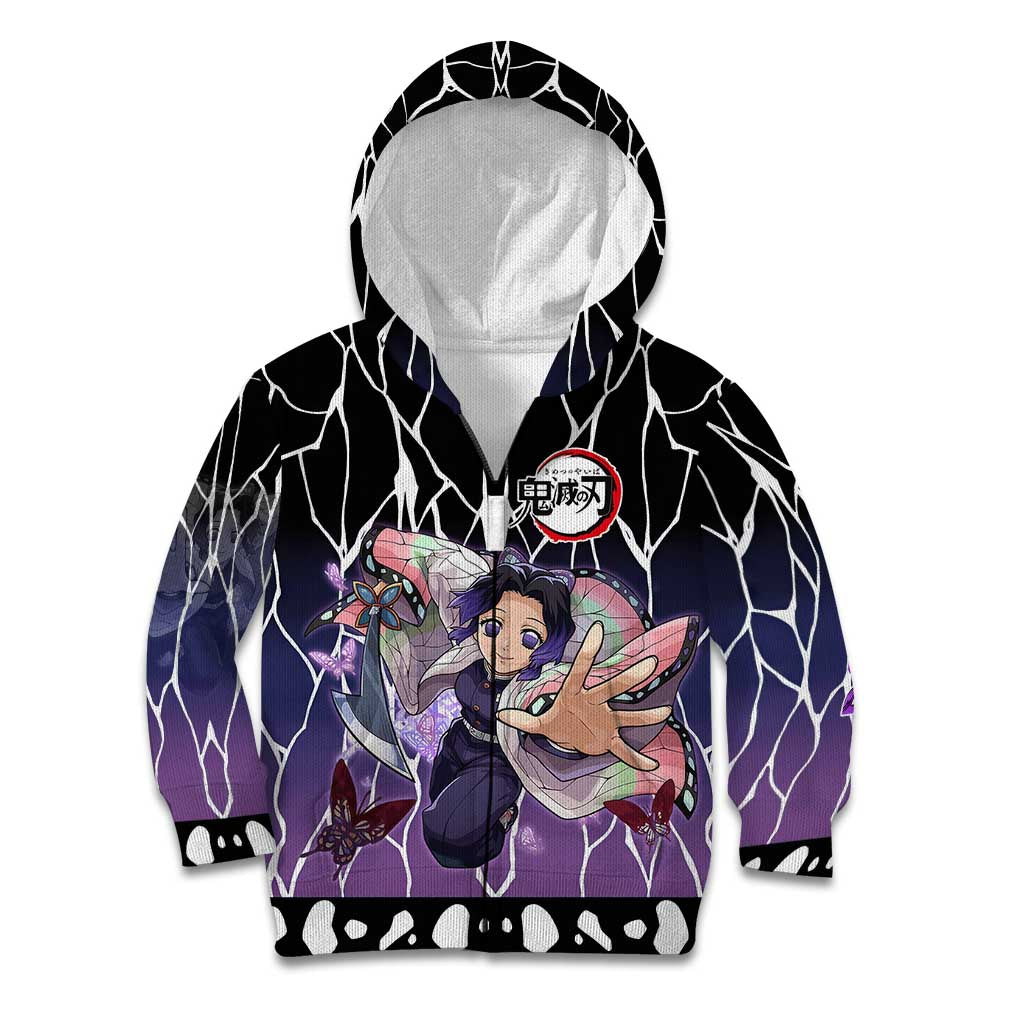 Shinobu Kocho Demon Slayer Kid Hoodie with Purple and Black Web Style Design - The Mazicc