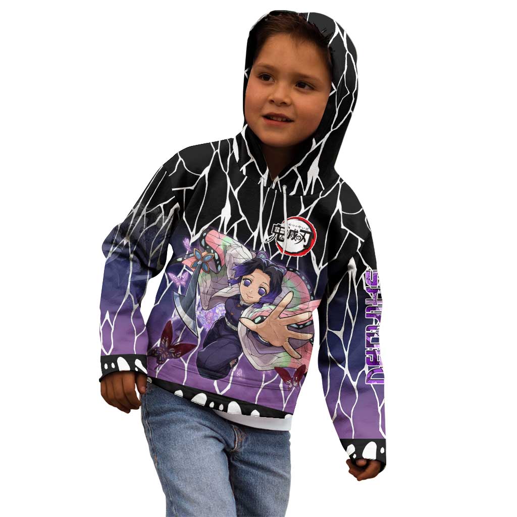 Shinobu Kocho Demon Slayer Kid Hoodie with Purple and Black Web Style Design - The Mazicc