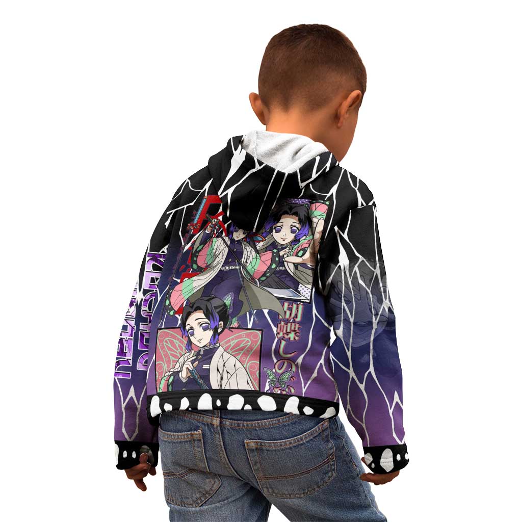 Shinobu Kocho Demon Slayer Kid Hoodie with Purple and Black Web Style Design - The Mazicc