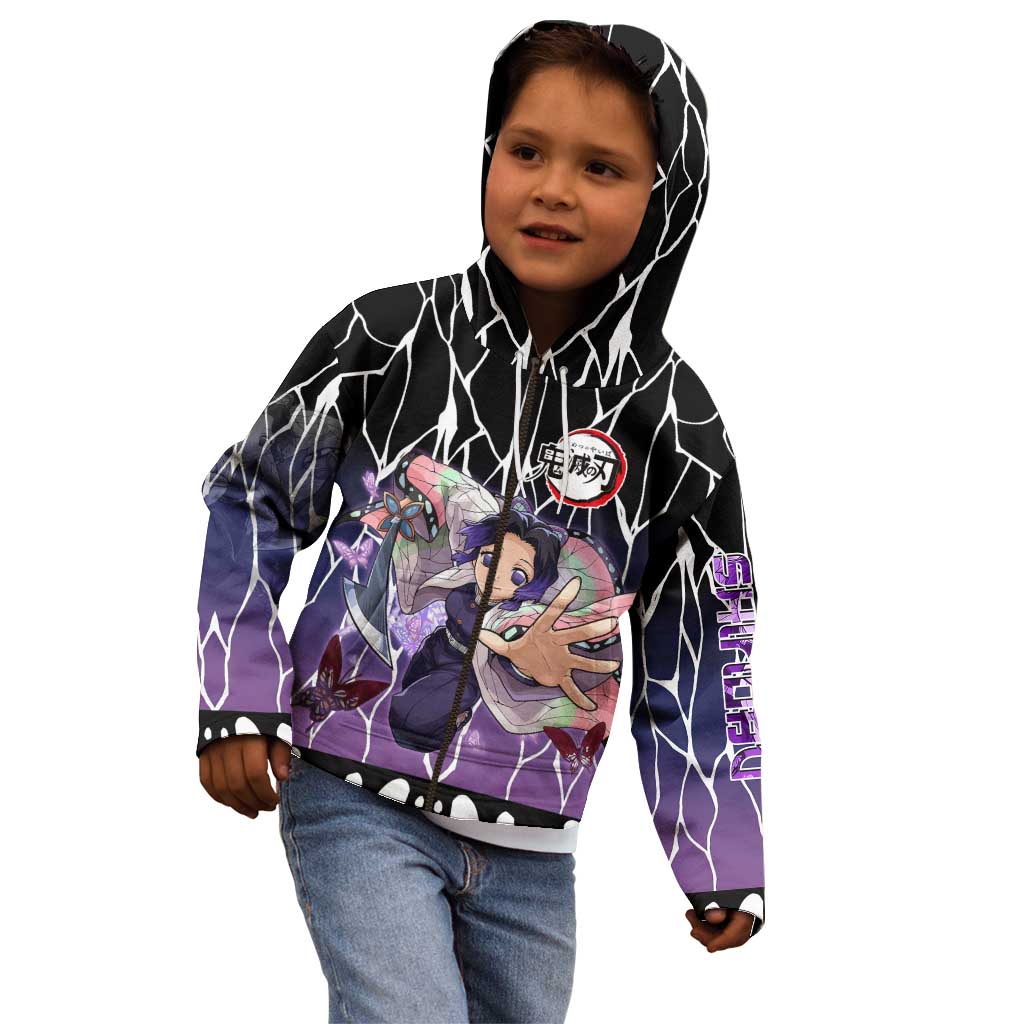 Shinobu Kocho Demon Slayer Kid Hoodie with Purple and Black Web Style Design - The Mazicc
