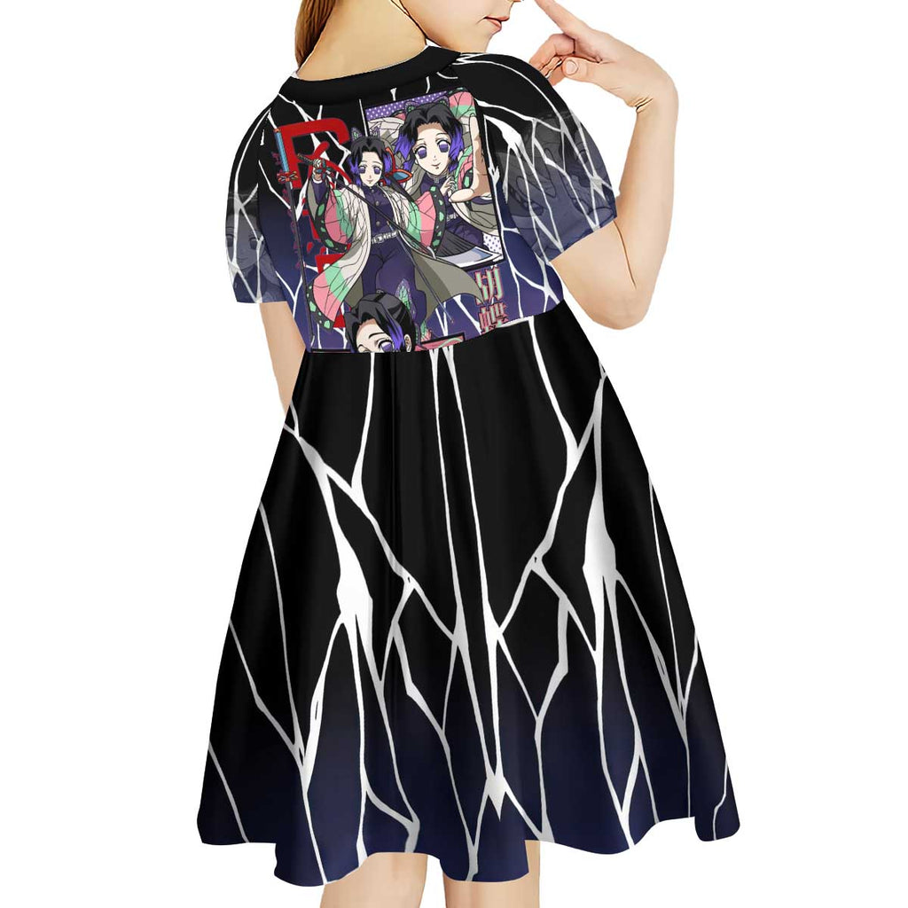 Shinobu Kocho Demon Slayer Kid Short Sleeve Dress with Purple and Black Web Style Design - The Mazicc