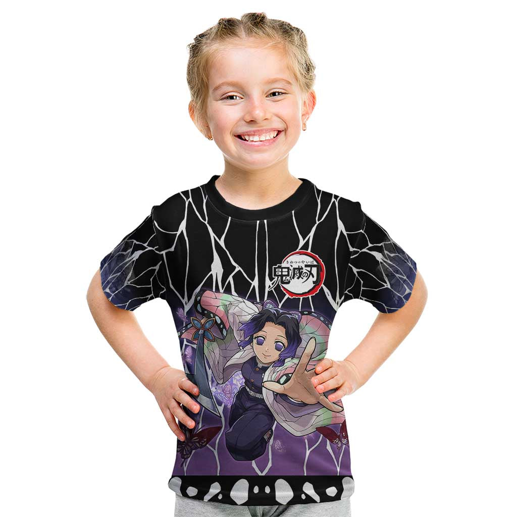 Shinobu Kocho Demon Slayer Kid T Shirt with Purple and Black Web Style Design - The Mazicc