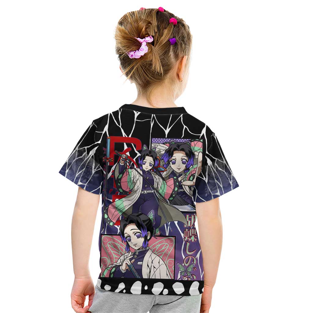 Shinobu Kocho Demon Slayer Kid T Shirt with Purple and Black Web Style Design - The Mazicc