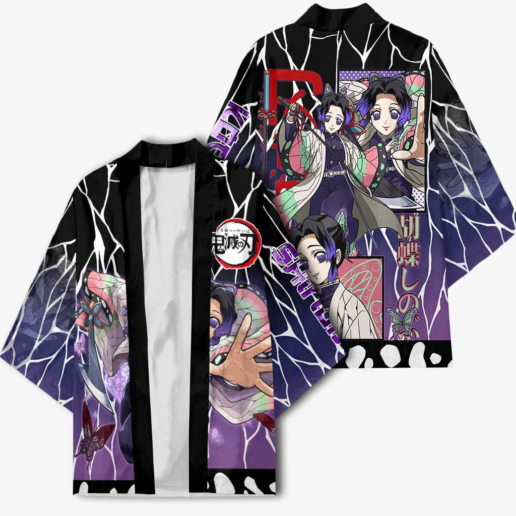 Shinobu Kocho Demon Slayer Kimono with Purple and Black Web Style Design - The Mazicc