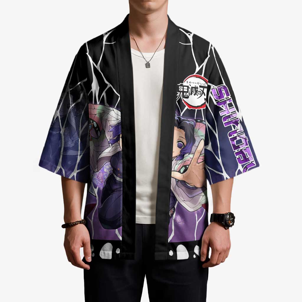 Shinobu Kocho Demon Slayer Kimono with Purple and Black Web Style Design - The Mazicc