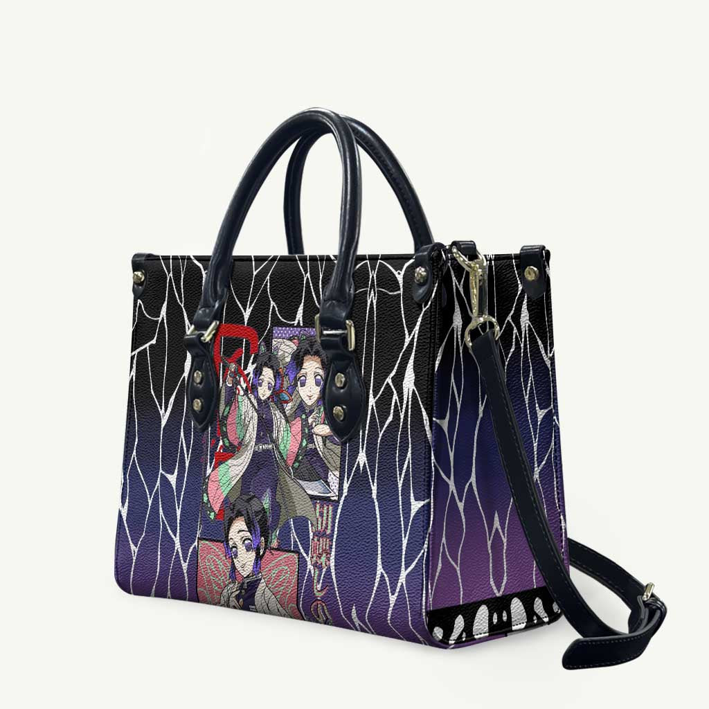 Shinobu Kocho Demon Slayer Leather Bag with Purple and Black Web Style Design - The Mazicc