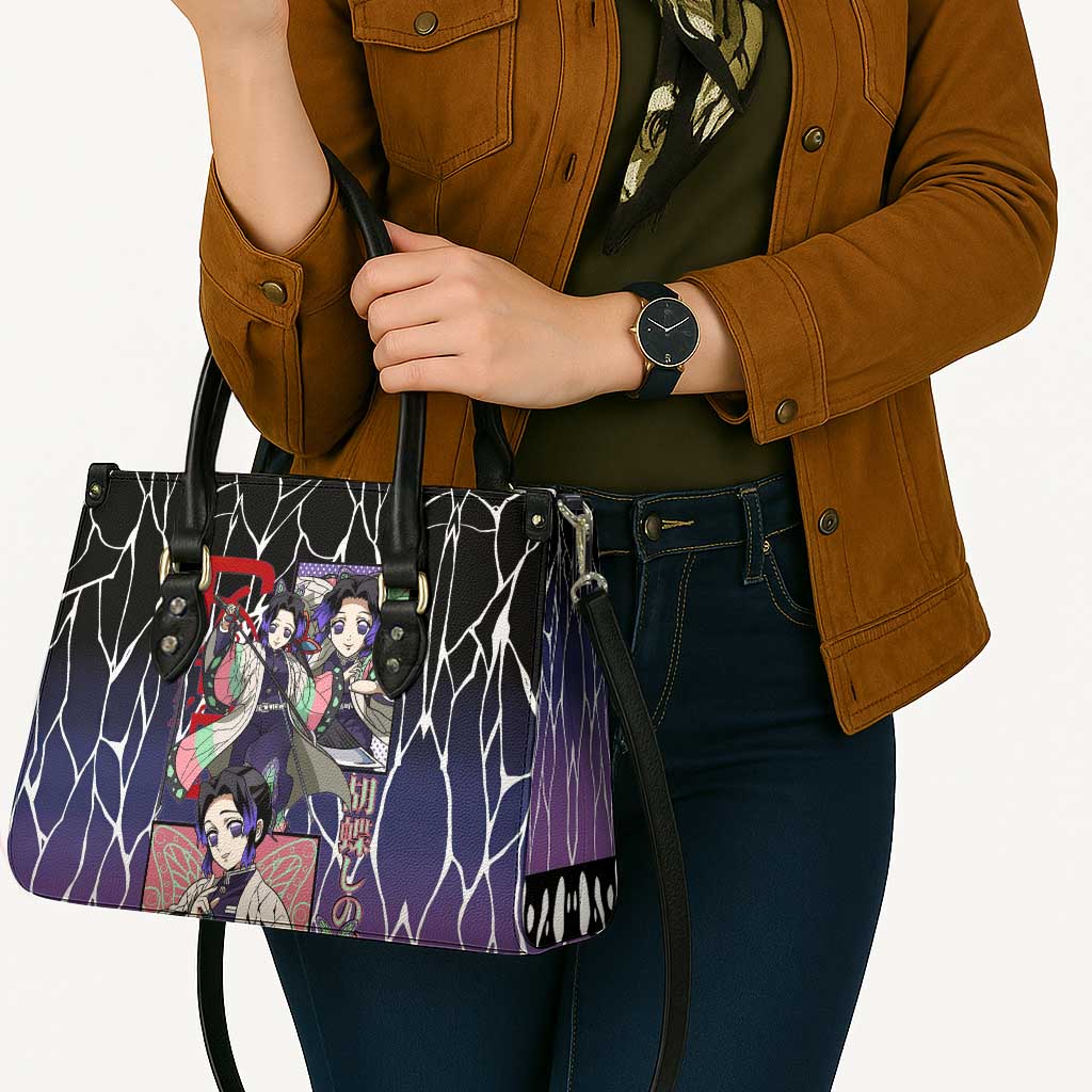 Shinobu Kocho Demon Slayer Leather Bag with Purple and Black Web Style Design - The Mazicc