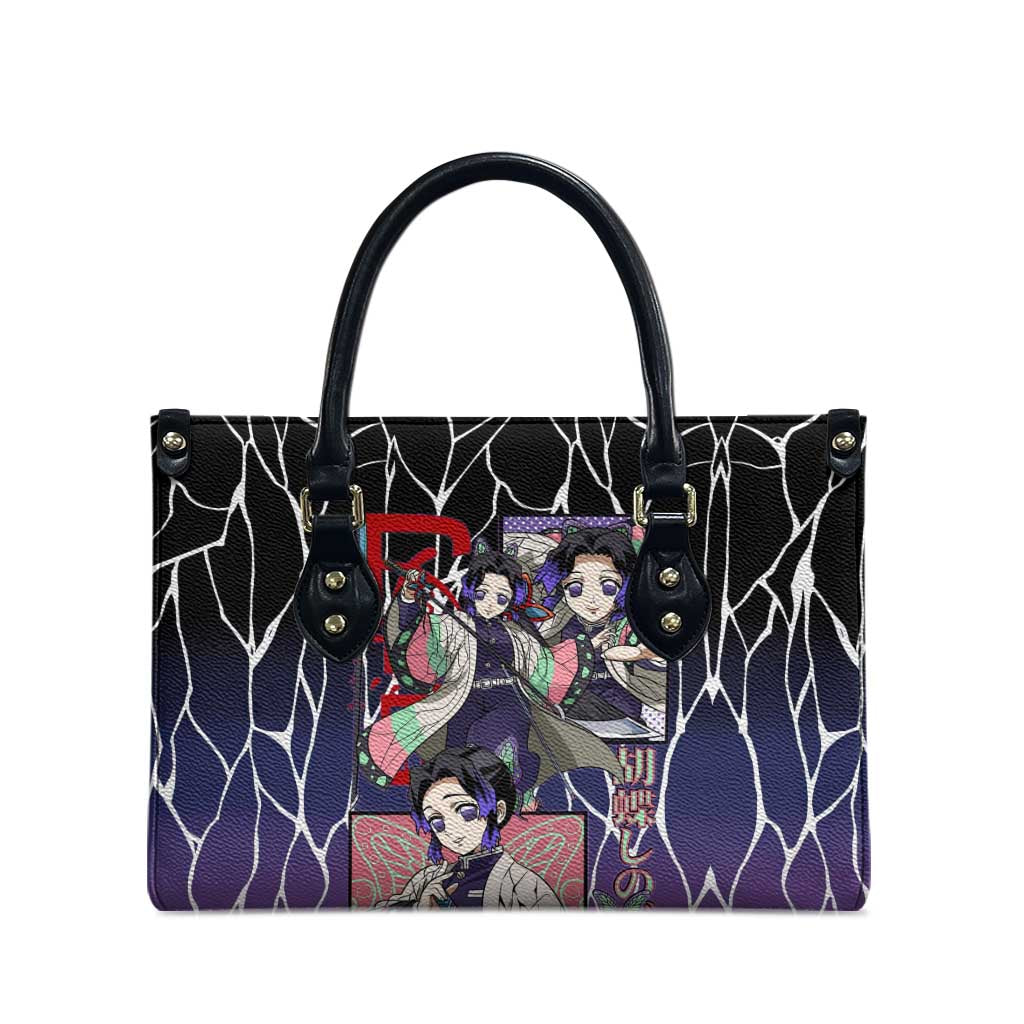 Shinobu Kocho Demon Slayer Leather Bag with Purple and Black Web Style Design - The Mazicc