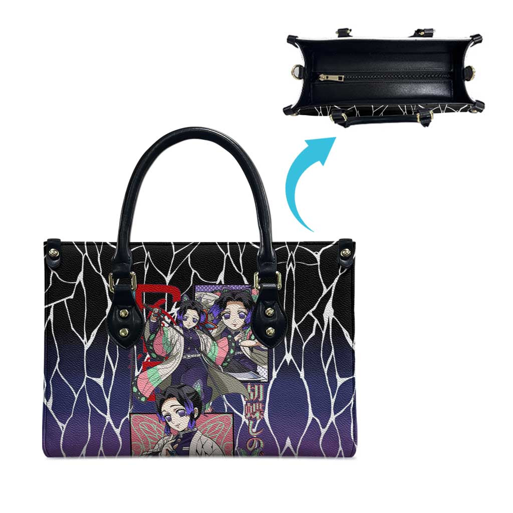 Shinobu Kocho Demon Slayer Leather Bag with Purple and Black Web Style Design - The Mazicc