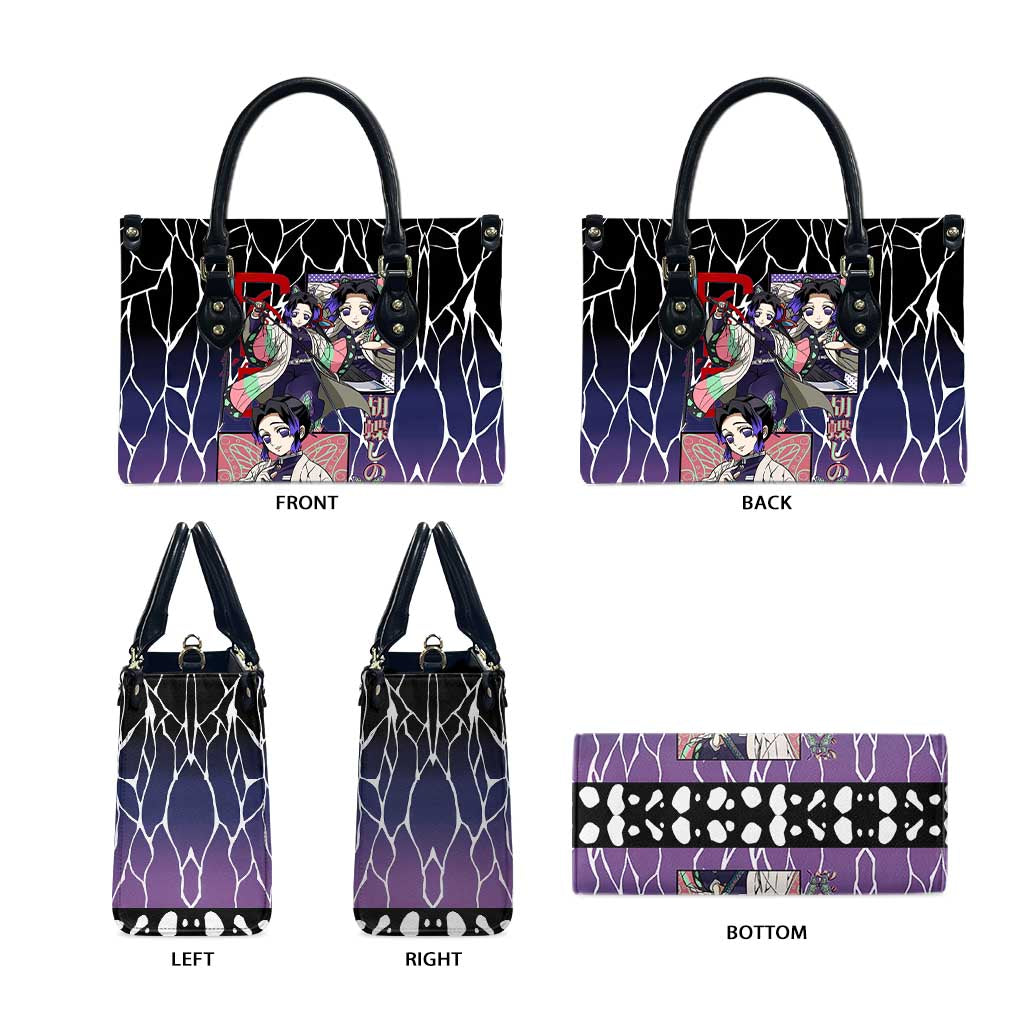 Shinobu Kocho Demon Slayer Leather Bag with Purple and Black Web Style Design - The Mazicc